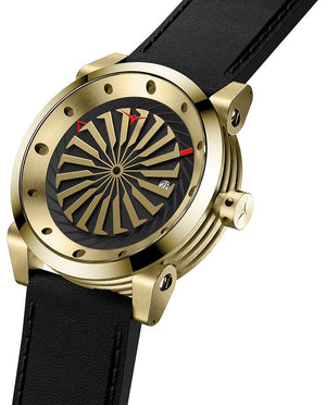 Mens Gold Watch with Black Leather Strap Zinvo Blade 12K