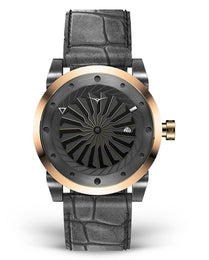 Mens Rose Gold Watch with Black Leather Strap Zinvo Blade Fusion