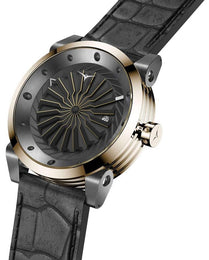 Mens Rose Gold Watch with Black Leather Strap Zinvo Blade Fusion