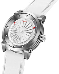 Mens White Watch with White Leather Strap Zinvo Blade Magic