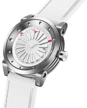 Mens White Watch with White Leather Strap Zinvo Blade Magic