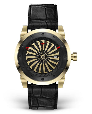 Mens Gold Watch with Black Leather Strap ZINVO Blade Onyx