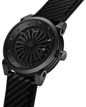 Mens Black Carbon Fiber Watch with Black Leather Strap ZINVO Blade Venom