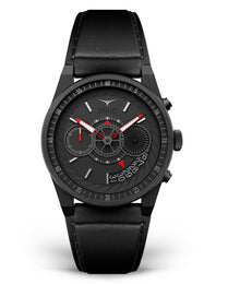 Mens Black Watch with Black Leather Strap ZINVO Chrono Black