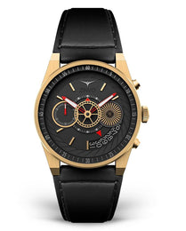 Mens Gold Watch with Black Leather Strap ZINVO Chrono Gold