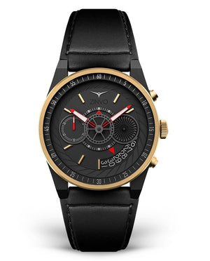 Mens Gold Watch with Black Leather Strap ZINVO Chrono Nemesis