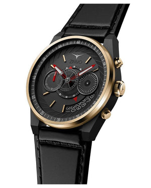 Mens Gold Watch with Black Leather Strap ZINVO Chrono Nemesis