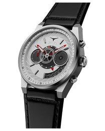 Mens Silver Watch with Black Leather Strap ZINVO Chrono Silver